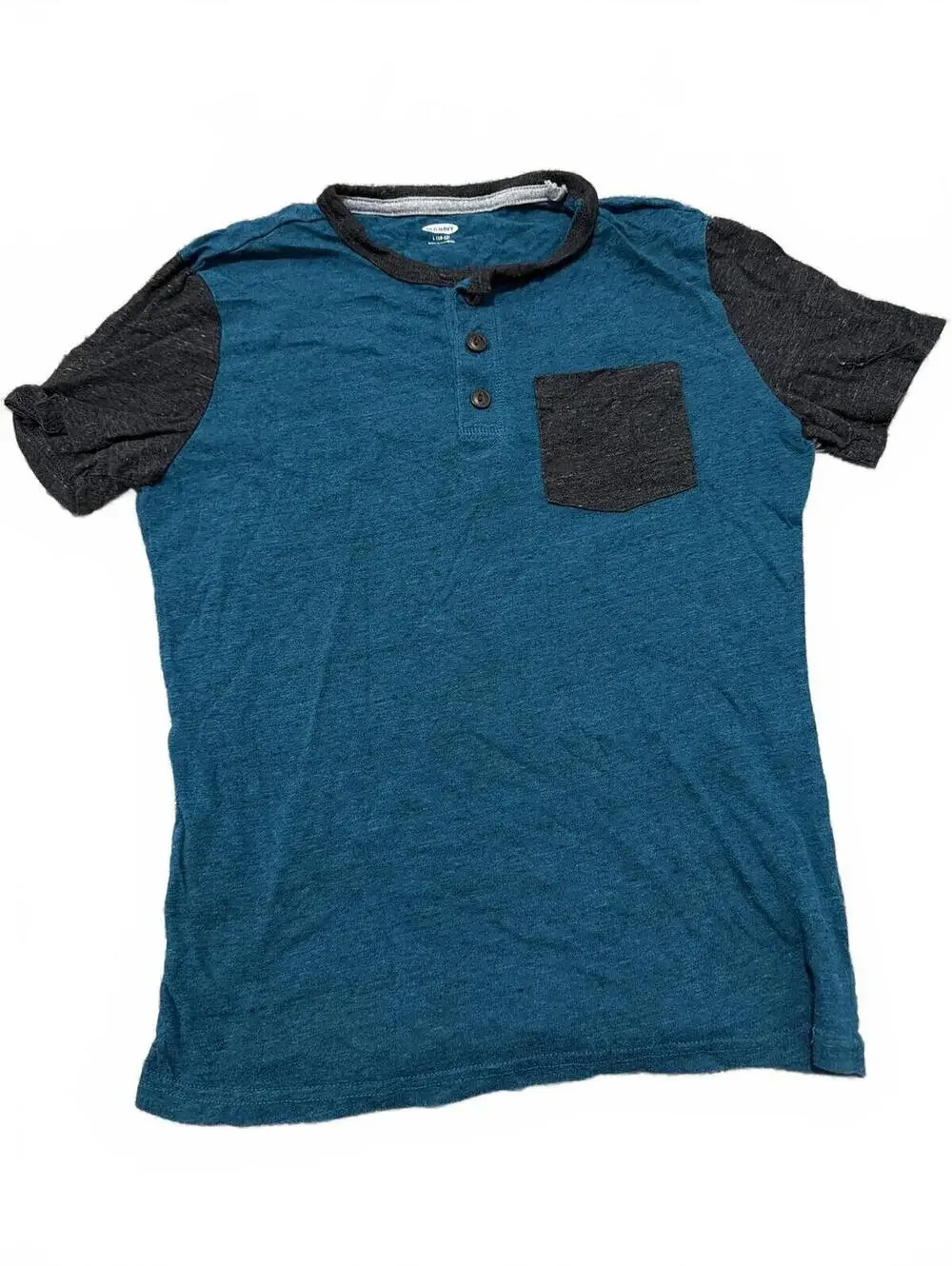 Old Navy Boys Short Sleeve Blue Henley Shirt L